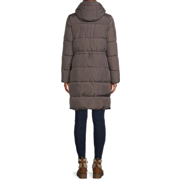 BCBG Paris Womens Long Puffer Coat Hooded Size S Gunmetal Gray Zip Buttons - Picture 4 of 5